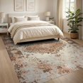 thumbnail image 3 of ODIKA Throw Vintage Tan Distressed Boho Ornate Scroll Border Entryway for King Size Bedroom, Master Suite, Under Bed, Foldable Easy Care, 3 of 7