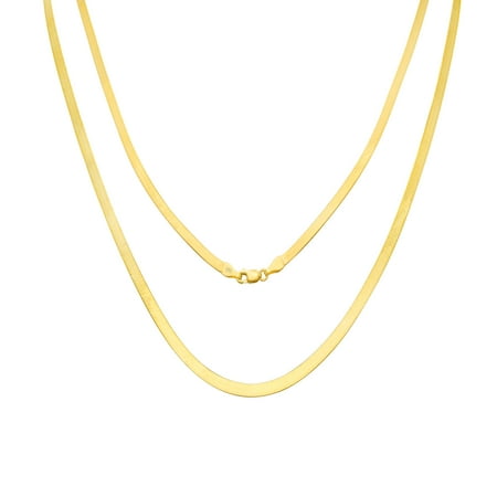 10K Yellow Gold Solid 3mm Polished Silky Flat Herringbone Chain Necklace, 16