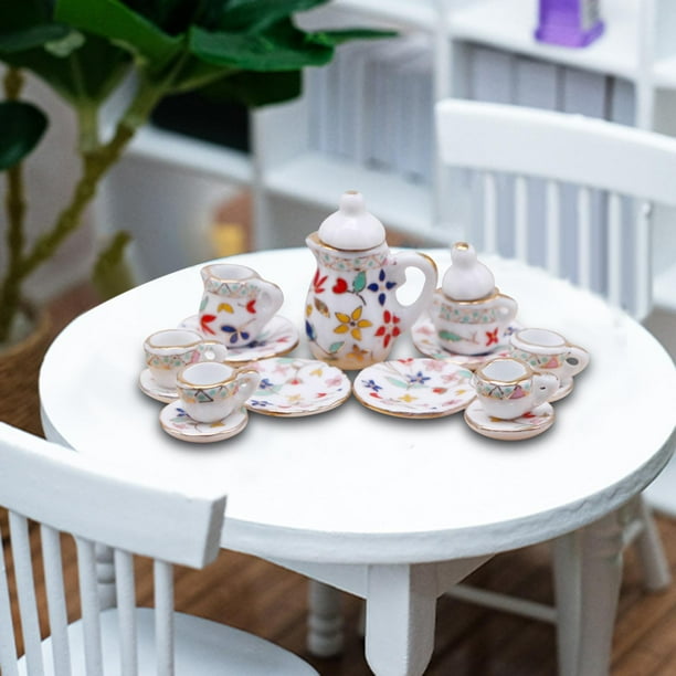 Milaget 15x 1/12 Dollhouse Miniature Tea Set Mini Tea Cup Kit