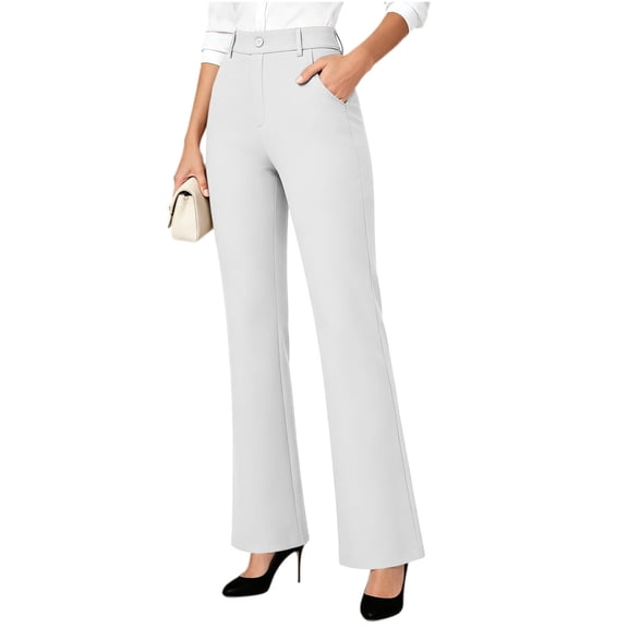 Edvintorg Dress Pants Women High Waisted Business Casual Trouser Solid Color Stretch Flare Pant with Pocket Women's Clothes White S-2XL