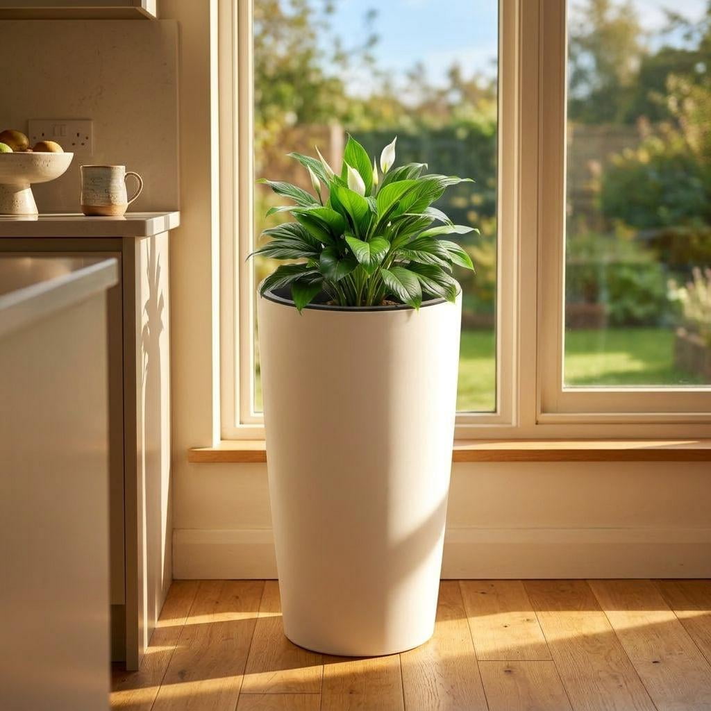 MAROUTE 30 inch Tall Planter Set of 2, Self Watering Pots with Drain Holes, Water Level Monitor & Inner Bucket, Indoor Outdoor Large Flower Pots, White