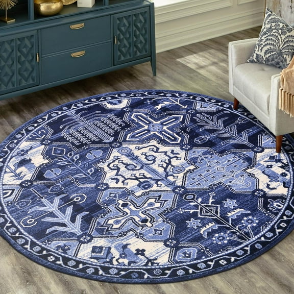 Unique Loom La Jolla Collection Area Rug - Cathedral (6' 1" Round Blue/Ivory)