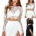 thumbnail image 7 of Women Lace Mesh See Through Sheer Long Sleeves Crop Tops Short Blouse T-shirt, 7 of 7