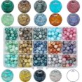 thumbnail image 1 of Cuentas de cristal craqueladas redondas 375 piezas YUANXCMXG 15 colores 8 mm, 1 of 4