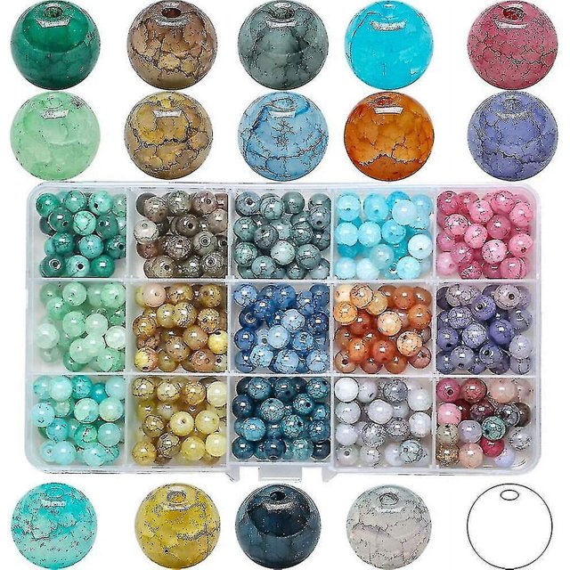 Cuentas de cristal craqueladas redondas 375 piezas YUANXCMXG 15 colores 8 mm