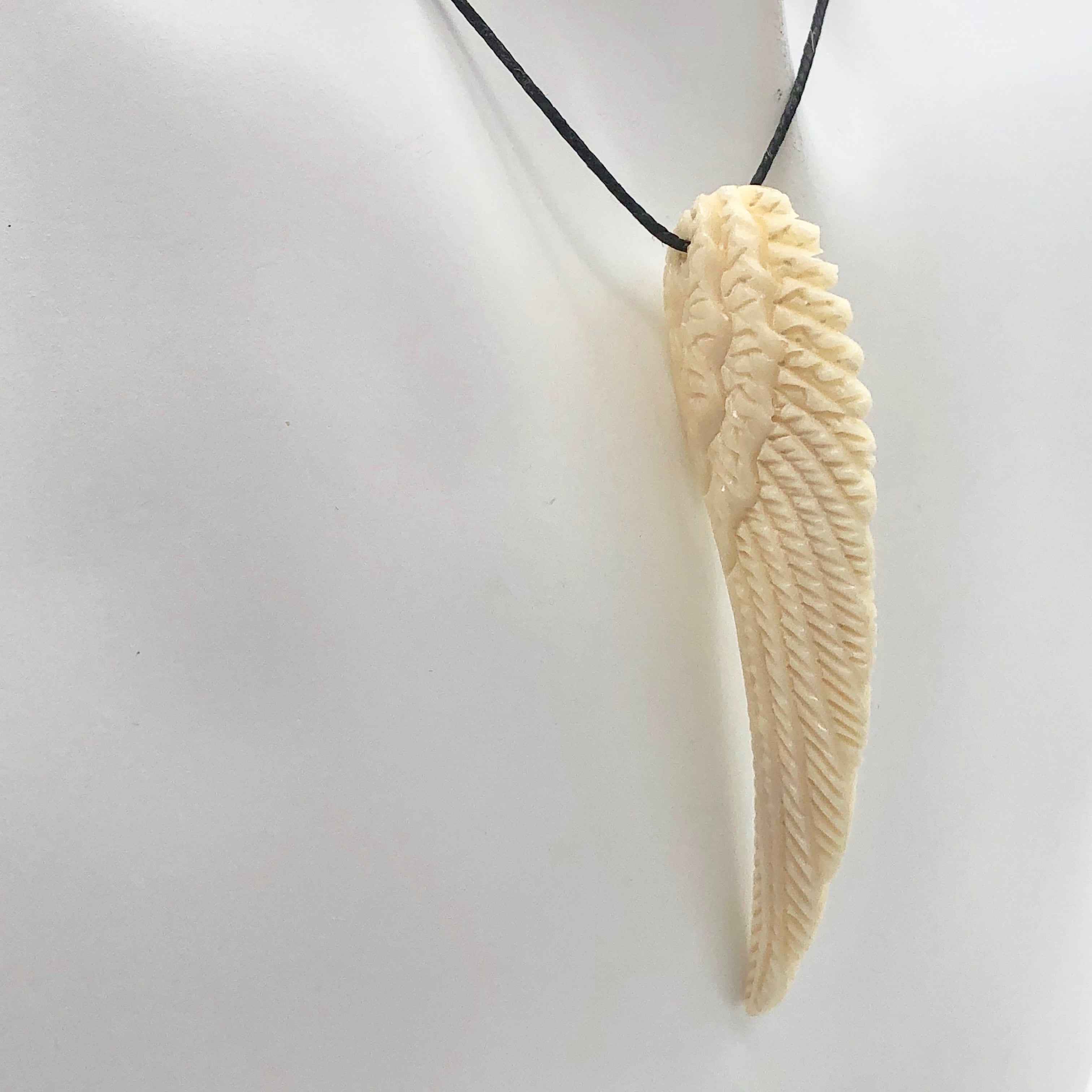 Details about   Owl Wing Hand Carved Buffalo Bone Pendant Wing Necklace Stainless Bail 