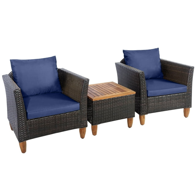 Patiojoy 3 Piece Outdoor Rattan Sofa Set Wicker Conversation Furniture Set with Cushions
