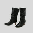 thumbnail image 5 of Women's Denim Slouchy Knee High Boots Winter Pointed Toe Kitten Heel Mid Calf Boots Fashion Leather Wide Calf Boots Gray Size 9, 5 of 7