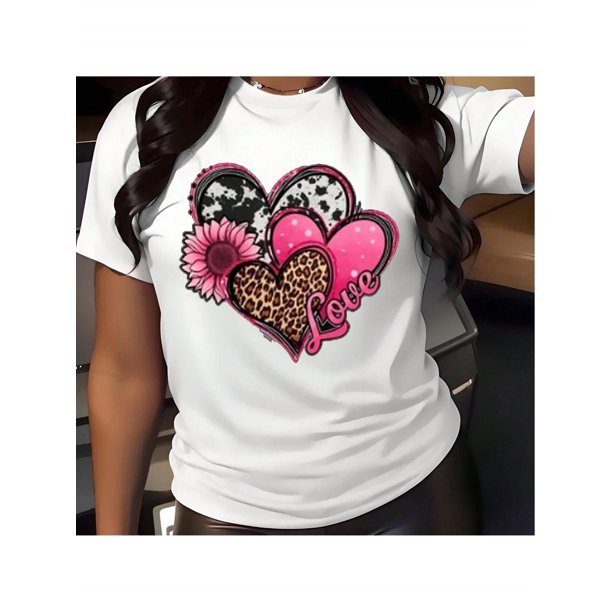 Camisetas de manga corta para mujer, camisetas de verano estampadas, cómodas, divertidas y casuales, para vacacionesValentine's Day Shirt Print T-Shirt Men's Women's Crew Neck Cotton Short Sleeve S