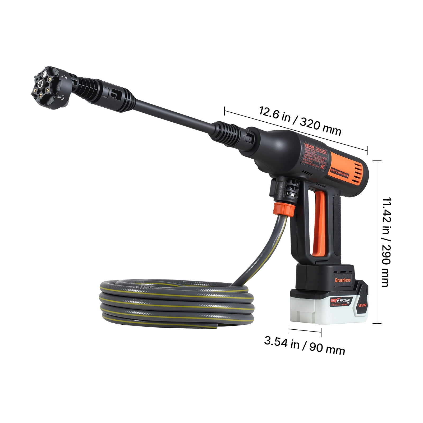 VEVOR Cordless Pressure Washer, 1200PSI MAX Portable Pressure Washer with Brushless Motor, Dual Batteries, 6-in-1 Nozzle & Water Hose, 4 Speed Adjustable, Handheld Power Cleaner for Home Garden Patio