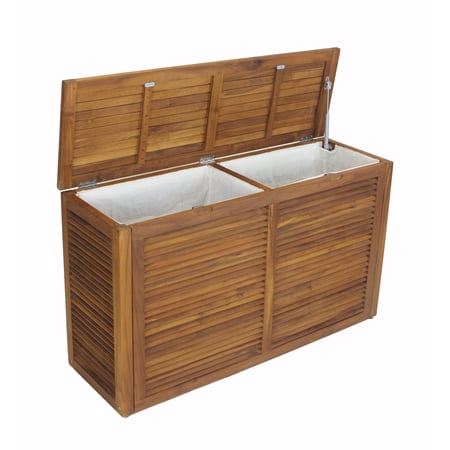 Nila™ Double Size Wall-Hugging Teak Louvered Hamper