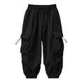thumbnail image 3 of BFHHYA Youth Girls Cargo Pants High Waist Drawstring Parachute Hiking Pants Y2K Loose Trousers with Flap Pockets 5-15 Years, 3 of 5