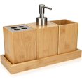 thumbnail image 1 of Juego de accesorios de baño - 4 accesorios de baño de bambú - Portacepillos de dientes - Dispensador de jabón - Vaso - Soporte, 1 of 5