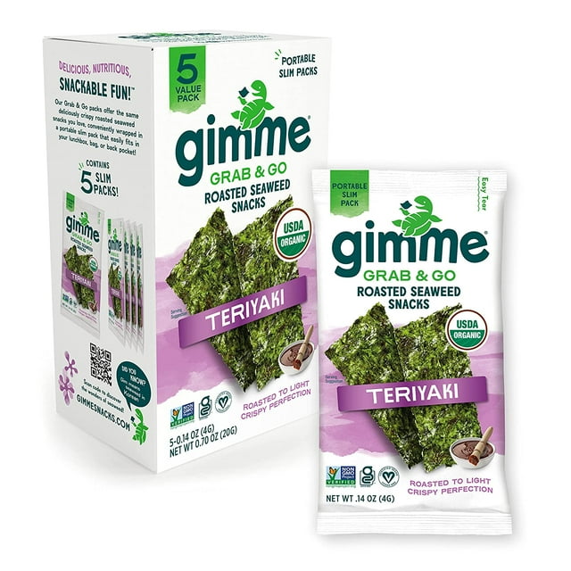 Seaweed Grab & Go Organic Premium Roasted Seaweed Snacks, Sea Salt & Avocado Oil, 5 Count Trayless, Keto, Vegan, Gluten-Free, Source of Omega3s, Healthy On-The-Go Snack for Kids & Adults