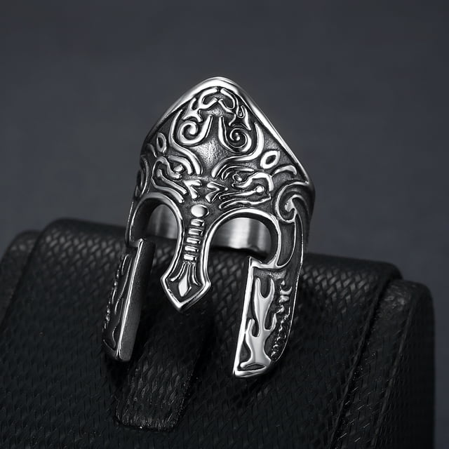 Anillo de acero inoxidable retro europeo y americano con máscara espartana, anillo de acero de titanio, anillo de hombre con máscara retro