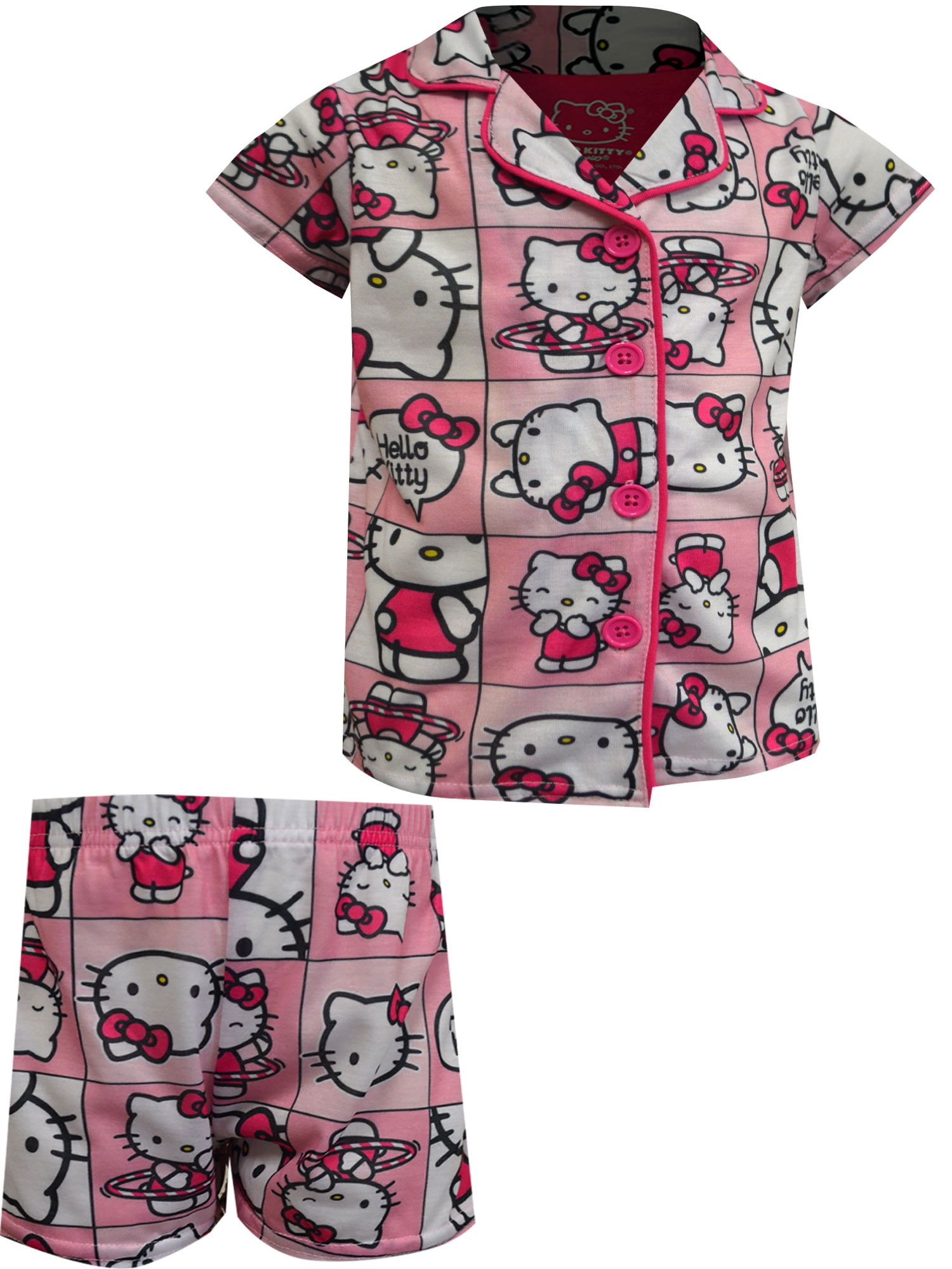 Komar Kids Girls Hello Kitty Pink Blocks Notch Collar Girls Shortie Pajamas (6)