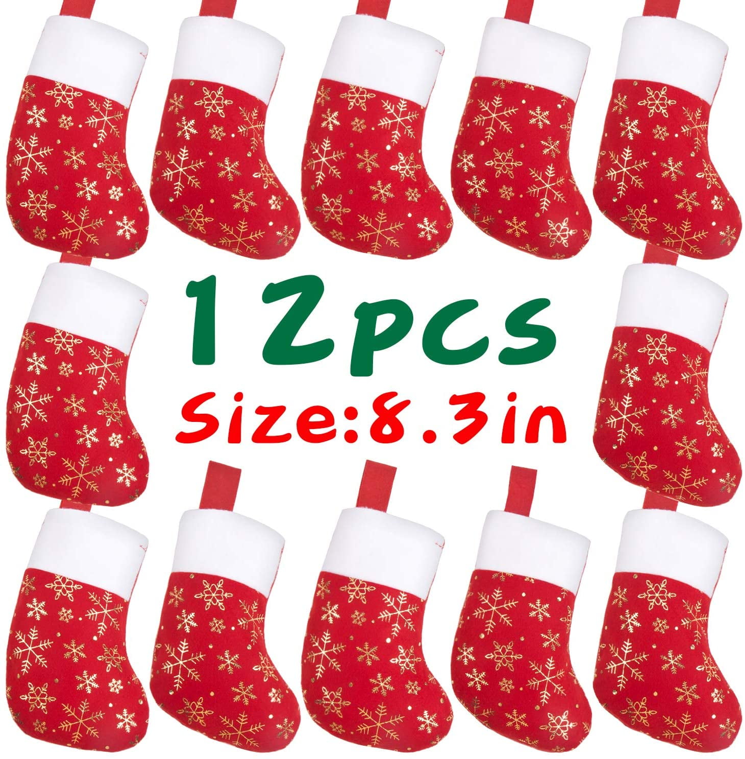 Christmas Stocking Set 12Pcs Small Size Christmas Stockings Bulk Xmas Stocking Decorations Snowflake Tableware Holders for Kids Candy Goodie Pouch Bags Gifts Holding Set Christmas Tree Party Ornament 