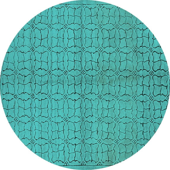 Ahgly Company Indoor Round Oriental Turquoise Blue Industrial Area Rugs, 6' Round