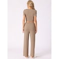 thumbnail image 3 of DARING DIVA Women's Short Sleeve Crop Top and Pants Pajama Set S Camel, 3 of 5