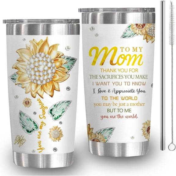 Mom Birthday Gifts from Daughter, Son – Coffee Tumbler/Mug – Cute Unique Gift Idea for Mama, Mother, New Mom, Wife, Funny Cup, Postpartum 20oz sunflower gifts