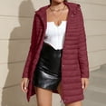 thumbnail image 2 of Women Solid Hooded Mid-Length Puffer Coat, Long Sleeve Zip & Button Quilted Jacket with Side Pockets Winter Outerwear Wine XXL(XXL), 2 of 9