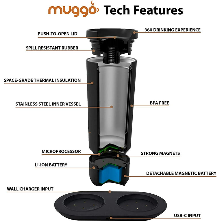 Muggo 12 oz Self-Heating Coffee Mug, Temperature Control Travel Mug, Black  Portable Heated Coffee Mu…See more Muggo 12 oz Self-Heating Coffee Mug
