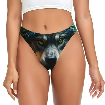 Sigee Realistic Style Colorful Wolf A for Women s G-String Panty  Low Rise  Soft Lace Perfect for Everyday Wear or Special Occasions-3X-Large