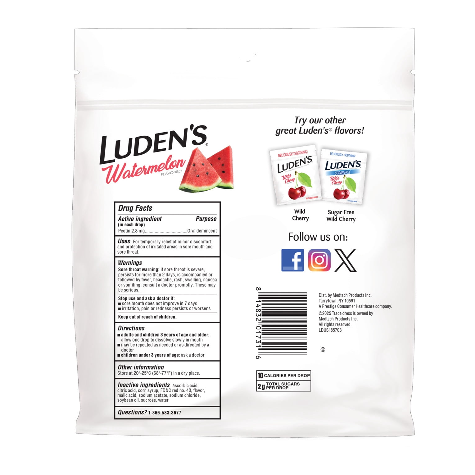 Luden's Sore Throat Drops, for Minor Sore Throat Relief, Watermelon Throat Remedy, 90 Ct