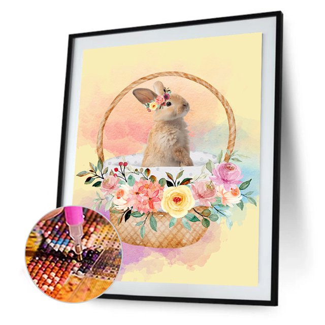 Cuadros Decorativos Kit de pintura de diamantes 5D, cesta de flores DIY, mosaico de diamantes redondos completos de conejo DQrwqpou Nuevos Originales