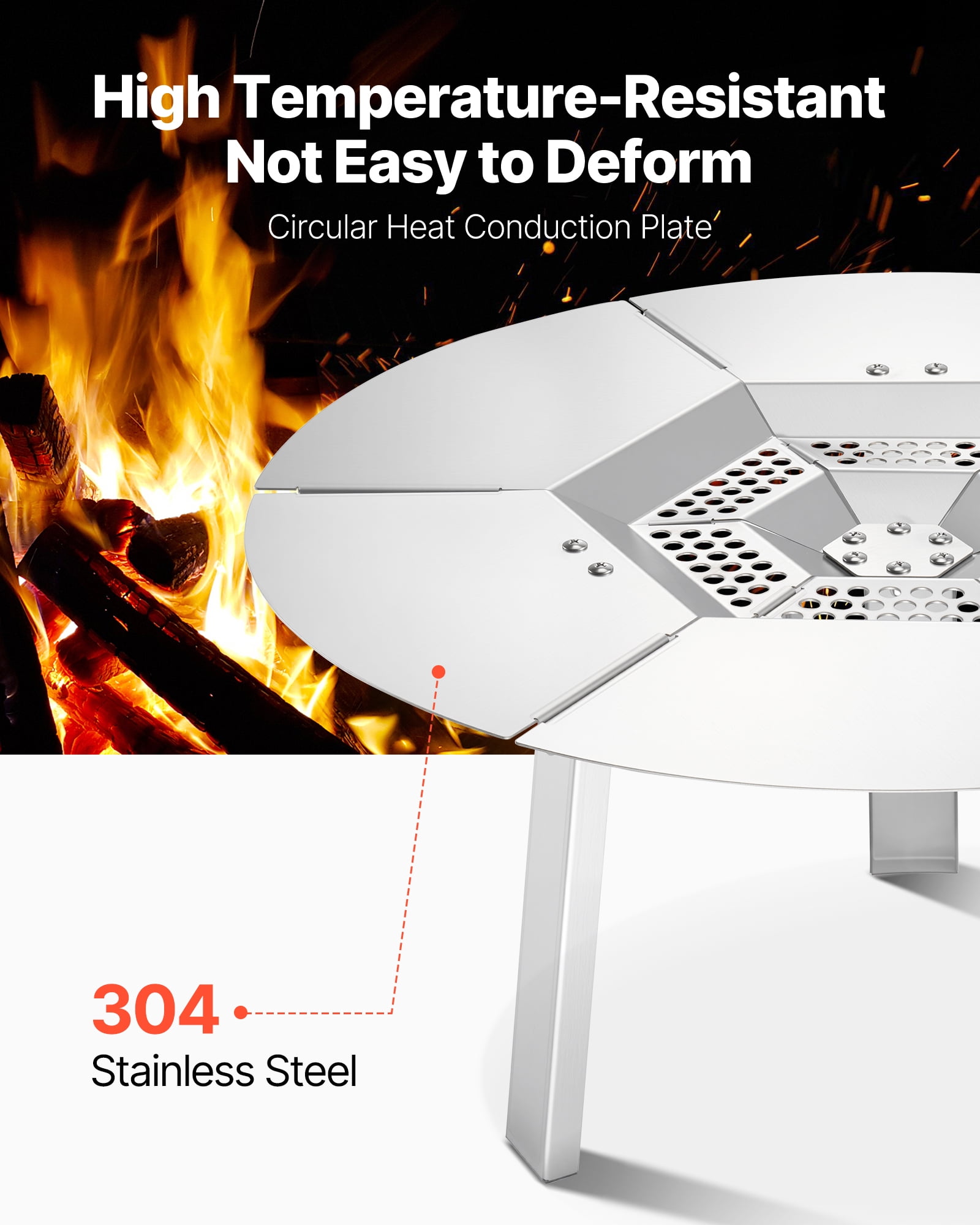VEVOR Fire Pit Heat Deflector for Solo Stove Yukon, 20 inch Bonfire  Round for Wood Burning Fire Pit, 304 Stainless Steel Heat Diffuser, Detachable Burner Cover Camping Accessories