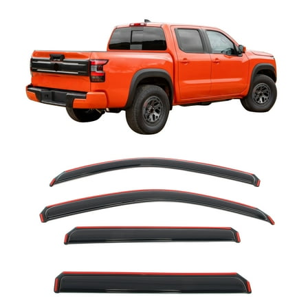 Ikon Motorsports In-Channel Window Visors Fits 2022-2026 Nissan Frontier Crew Cab, Slim Style Side Door Deflectors, Acrylic Smoke 4PCS