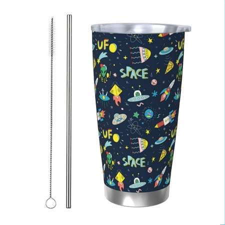 

Salouo Funny Spaceships Print 20oz Tumbler with Lid Stainless Steel Vacuum Insulated Tumbler Durable Insulated Coffee Mug Thermal Cup with Splash Proof Sliding Lid-Straw Two-piece Set