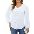 thumbnail image 3 of UVN Blouses for Women V Neck Long Sleeve Shirts Dressy Casual Ruffle Chiffon Tops, 3 of 10