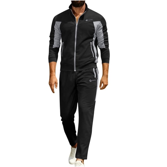 Timoontee Men's Tracksuit 2 Piece Outfits Long Sleeve Mock Neck Athletic Set Zip Up Jacket with Elastic Waist Drawstring Jogger Daily Casual Sets Black M