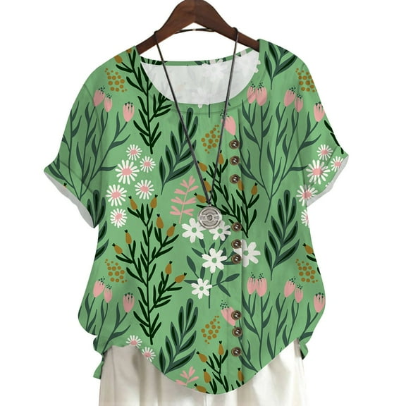 CLOOCL Elegant Women Blouse Wild Flower 3D Printed Green T-Shirts Plus Size