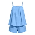 thumbnail image 4 of Cagogo Women Plus Size Square Neck Sleeveless Tank Top Shorts Set Loose Casual Beach Vacation Outfits Solid 2 Piece Matching Lounge Sets Summer Tracksuits Travel Clothes, Sky Blue 3XL, 4 of 7