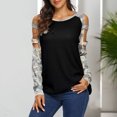 thumbnail image 1 of ICHUANYI Clearance Women‘s Stitching Camouflage Casual Hollow Long Sleeved Top Blouse(Black, XL) ICHUANYI WER2023081502305, 1 of 4