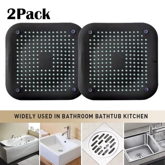 Shower Drain Cover For Bathroom Tub And Kitchen, Easy To Install 2-Pack-Black