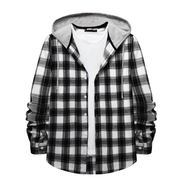 Men's Plaid Shirt Hooded Button Sweatshirt Men's Casual Fashion SweatshirtXL
