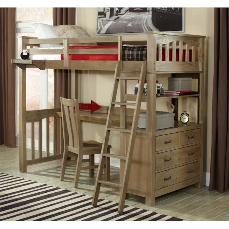 bunk bed with desk and dresser