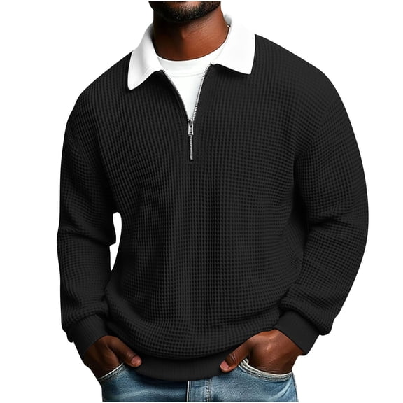 Gytharion Men's Fall Sweatshirts Lightweight Casual Long Sleeve Half-Zip Waffle Shirts Loose Comfy Lapel Pullover Tops for Men