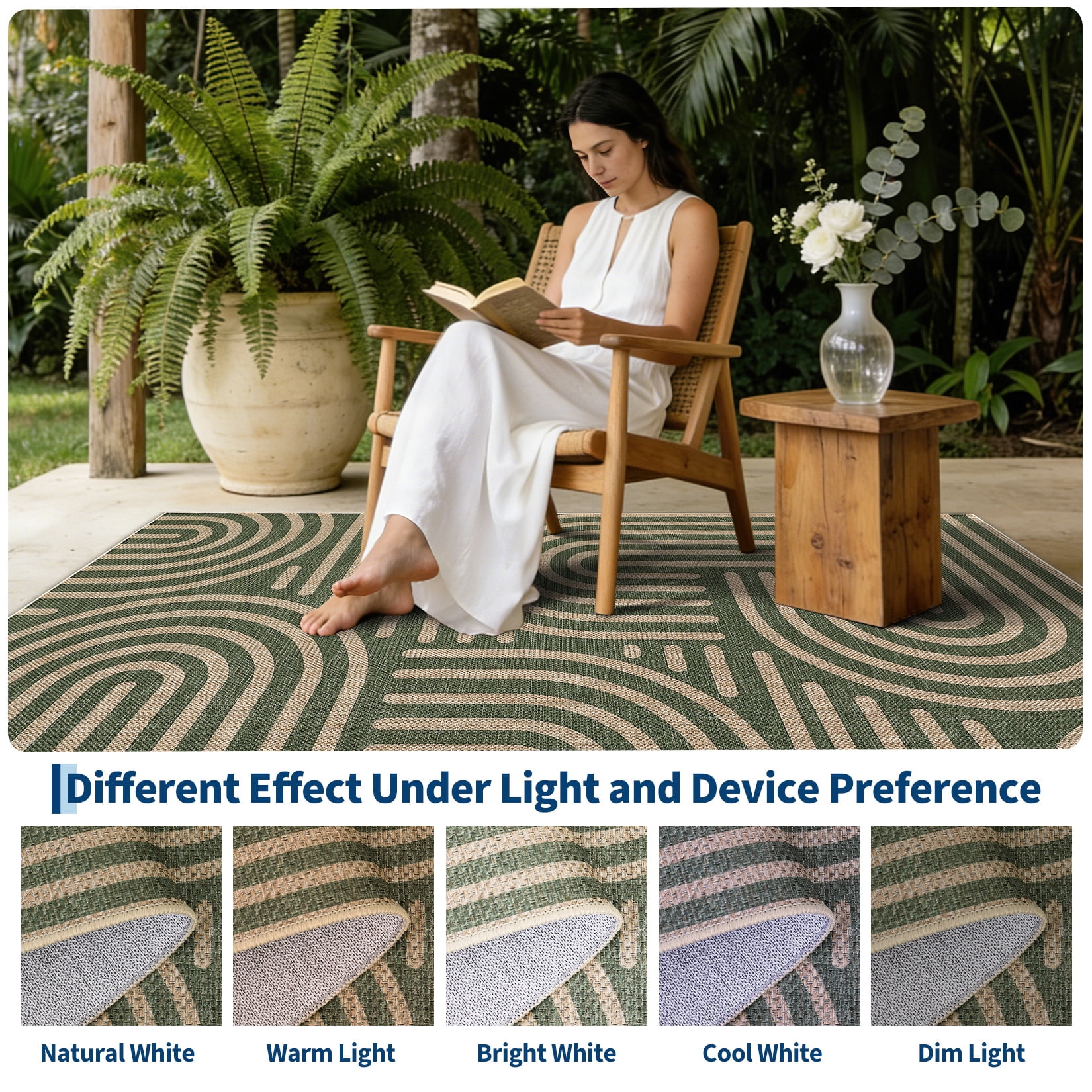 Garvee 2'x6' Geometric Runner Rug Easy Jute Carpet, Abstract Washable Rug Rainbow Non Slip Indoor Outdoor Accent Rug for Hallway Bedroom Kitchen, Green