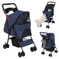 thumbnail image 2 of Lanzxjv 4 Wheels Pet Stroller, Foldable Cat And Dog Stroller with Mesh Windows, Cup Holder, Storage Basket, Breathable Pet Strolling Cart Holds up to 22lbs for Small Medium Dogs Cats All-Season Use, 2 of 6