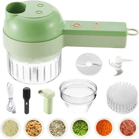 

1pc 4 In 1 Vegetable Chopper Handheld Electric Vegetable Cutter Set Portable Wireless Garlic Mud Masher Garlic Press And Slicer Set Multifunctional Electric Mini Food Processor With Brush