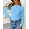 thumbnail image 3 of FreshPretty Womens Long Sleeve Tops Fall Fashion Ribbed Slim Fit Y2K Boat Neck T Shirts Casual Going Out Workout Outfits, 3 of 9
