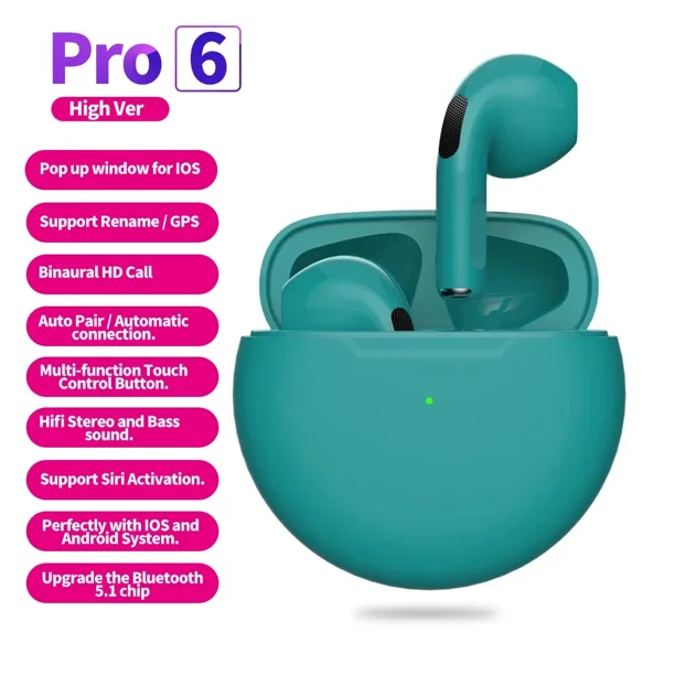 Auriculares inalámbricos Air Pro 6 TWS con micrófono, auriculares Bluetooth, auriculares deportivos para correr para Apple iPhone Xiaomi Pro6