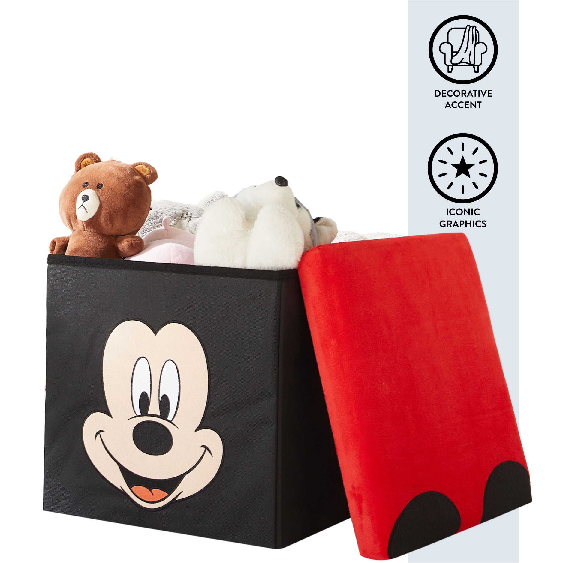 Disney Mickey Mouse Kids' Storage Ottoman, Red, 15" x 15" x 15"