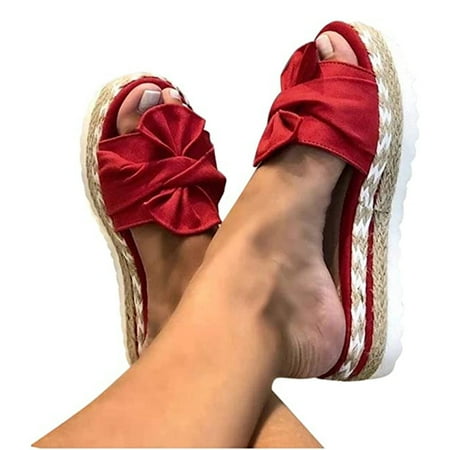 

Casual Sandals for Women Cute Flat Open Toe Sandals for Birthday Party Adult Ceremony 38 Red