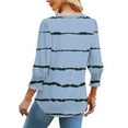 thumbnail image 3 of DeHolifer Womens T-Shirts 3/4 Sleeve V-Neck Strip Printed Smocked Cuffs Summer Trendy Lightweight Casual T-Shirts Blue S, 3 of 4