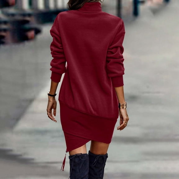 Womens Casual Sweatshirt Dress Long Sleeve Neck Wrap Hem Loose Fall Winter Long Pullover Dresses Dresses for Bride Women plus Size Dress Dress Women Eyelet Dress Women Casual Dresses for Summer Tee